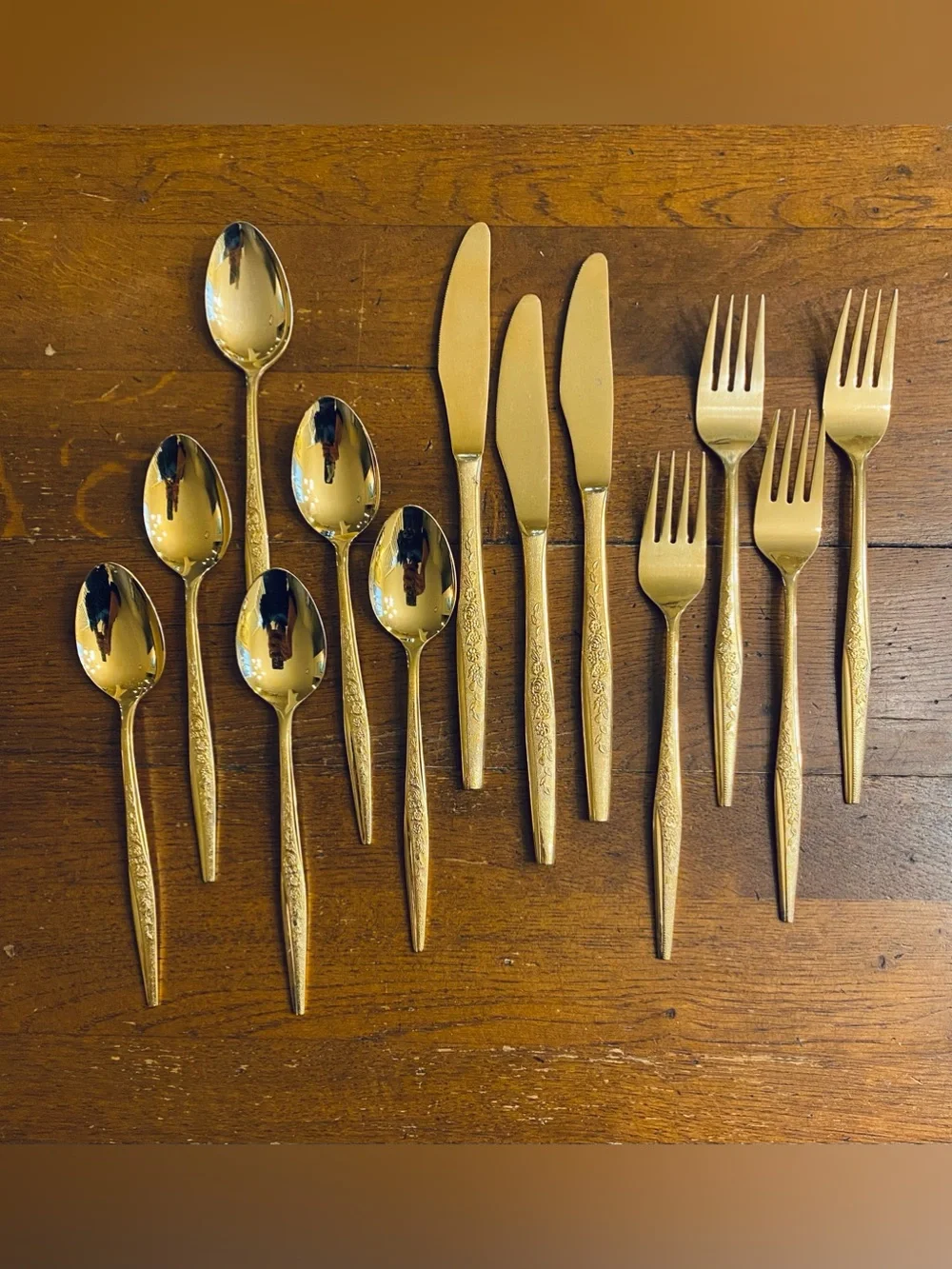 JH International Carlyle 24 Kt Gold Electoplate Flatware Golden Bouquet 13 pc